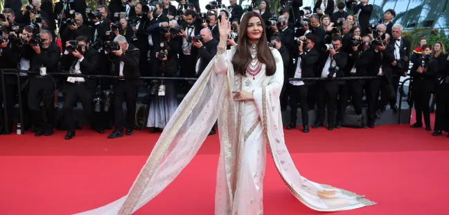 Aishwarya Rai in ivory saree at Cannes 2025